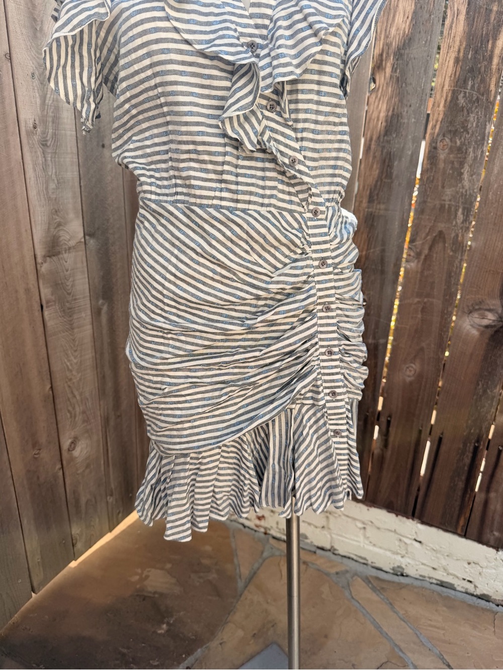 Veronica Beard Kai Striped Ruffle Button-Front Mini Dress in Blue & White - Picture 10 of 13